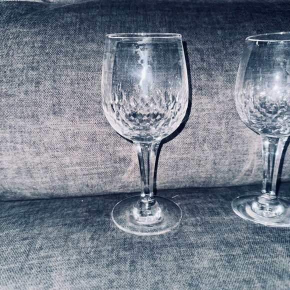 Vtg Royal Doulton Clarendon Cut Water Goblets Crystal Wine Glasses Set of 7 70s - Picture 3 of 7